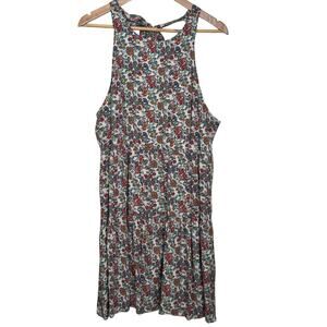 Natural Life Size Large Floral High Neck Tie Back Open Back Tiered Mini Dress